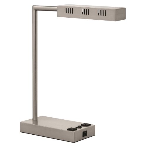 LED Desk Lamp, 18.5"H, 2 Outlets, 1 USB, Brushed Steel